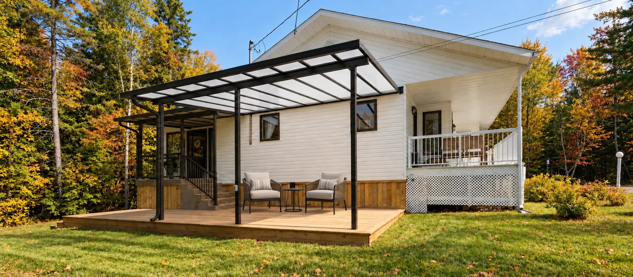 Enjoy Central Alberta’s fall weather longer with the comfort and protection of an acrylic patio cover.